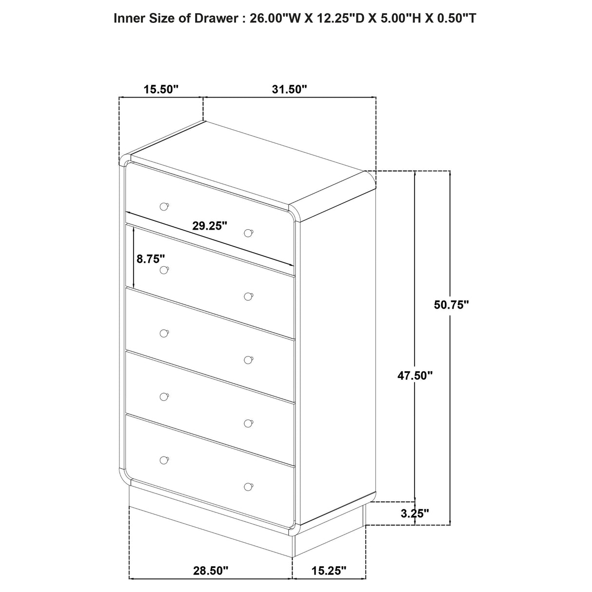 Cavelle Black 5-Drawer Chest from Coaster - Luna Furniture