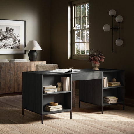 Trey Executive Desk in Black Wash Poplar from Four Hands - Luna Furniture