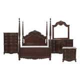Deryn Park Cherry 5-Piece Queen Poster Bedroom Set (Queen Bed, Nightstand, Dresser, Mirror, Chest) from Homelegance - Luna Furniture