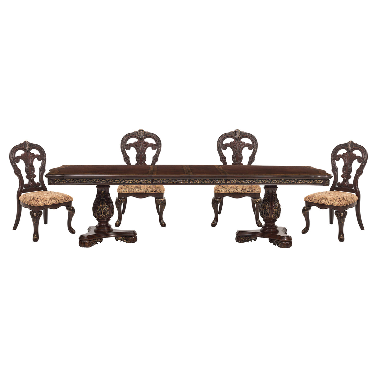 Deryn Park Cherry 5-Piece 114" Extendable Dining Room Set from Homelegance - Luna Furniture