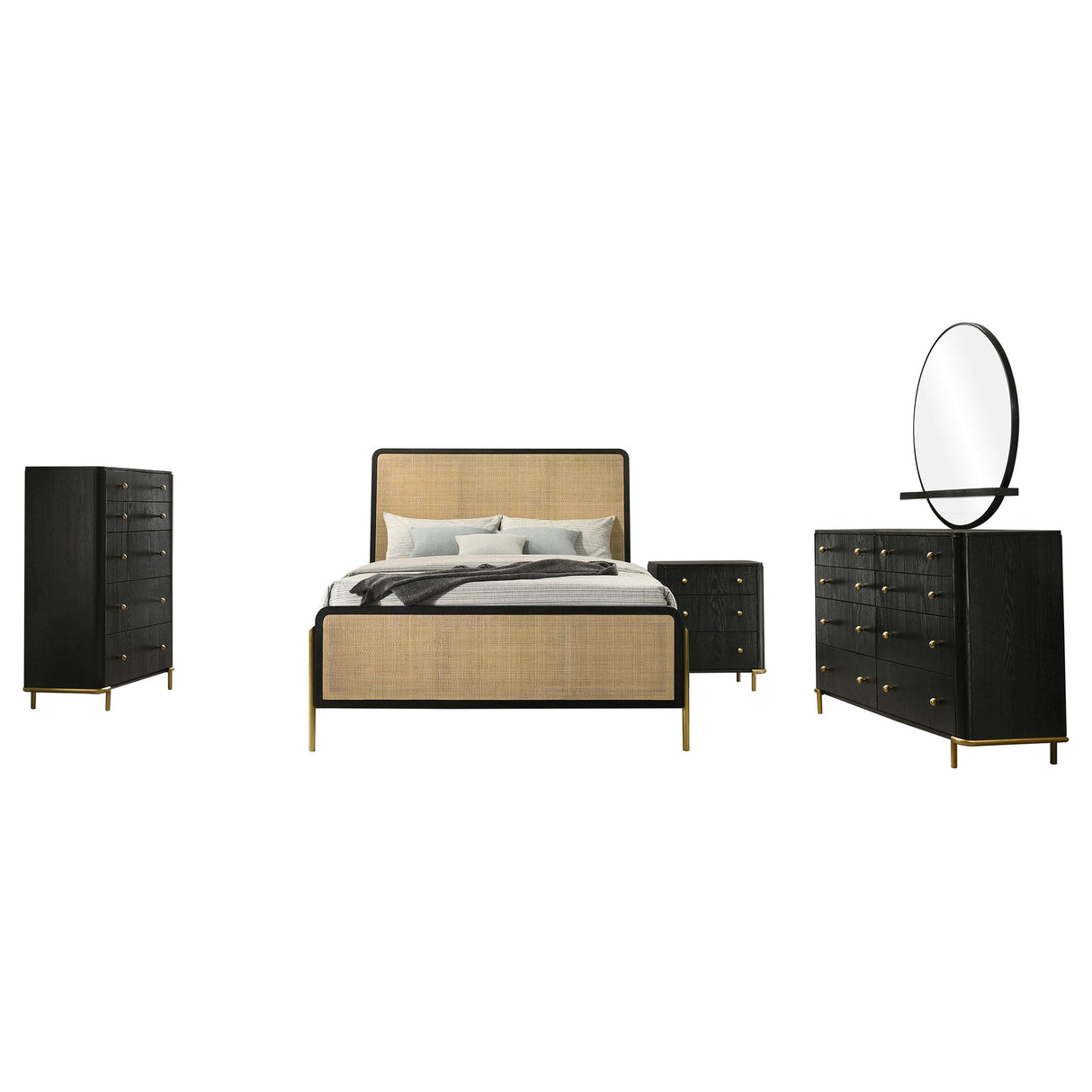 Arini Black and Natural 5-Piece Eastern King Bedroom Set from Coaster - Luna Furniture