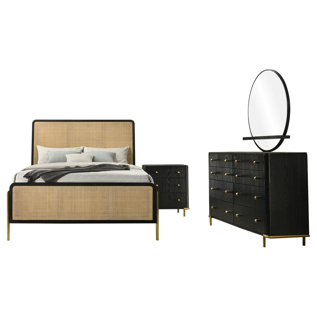 Arini Black and Natural 4-Piece Queen Bedroom Set from Coaster - Luna Furniture