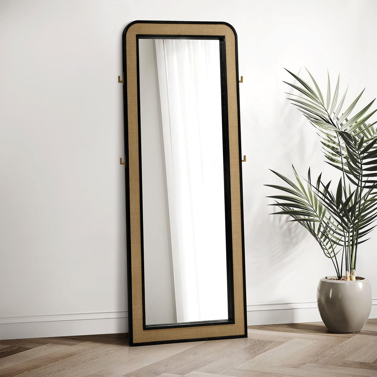 Arini Black Cane Weave Full Length Standing Floor Mirror from Coaster - Luna Furniture