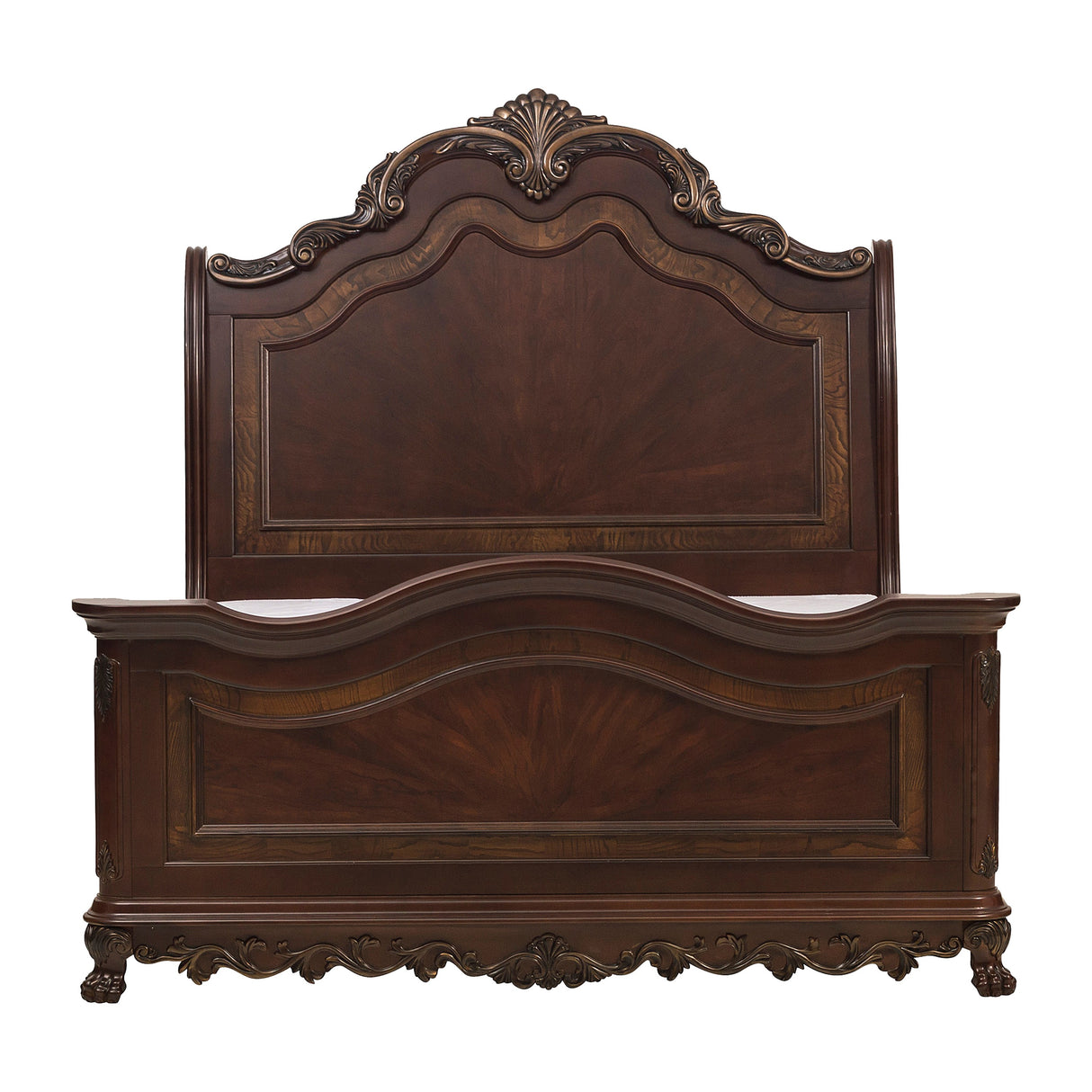 Deryn Park Cherry 4-Piece Queen Sleigh Bedroom Set (Queen Bed, Nightstand, Dresser, Mirror) from Homelegance - Luna Furniture