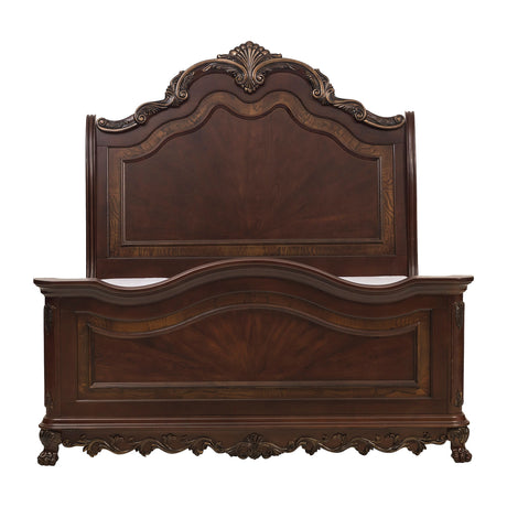 Deryn Park Cherry 4-Piece Queen Sleigh Bedroom Set (Queen Bed, Nightstand, Dresser, Mirror) from Homelegance - Luna Furniture
