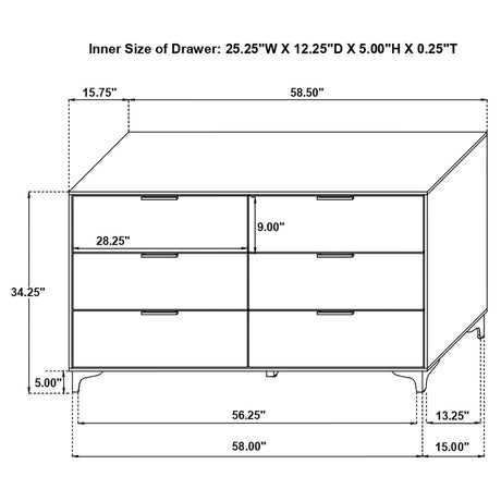 Kendall White 6-Drawer Dresser from Coaster - Luna Furniture