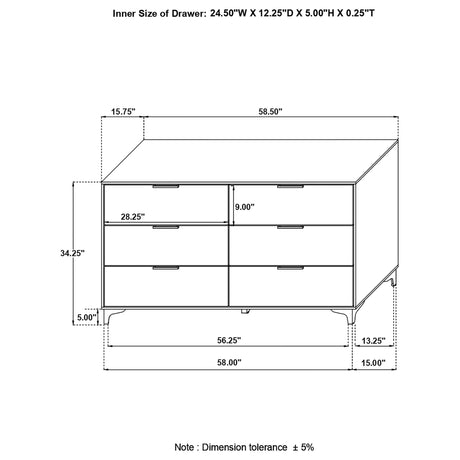 Kendall White 6-Drawer Dresser from Coaster - Luna Furniture