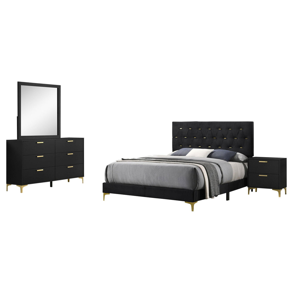 Kendall Black and Gold 4-Piece Tufted Panel Queen Bedroom Set from Coaster - Luna Furniture
