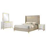 Lucia Beige 4-Piece Eastern King Bedroom Set with Upholstered Wingback Panel Bed from Coaster - Luna Furniture