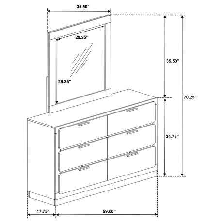 Caraway White 6-Drawer Bedroom Dresser with Mirror from Coaster - Luna Furniture