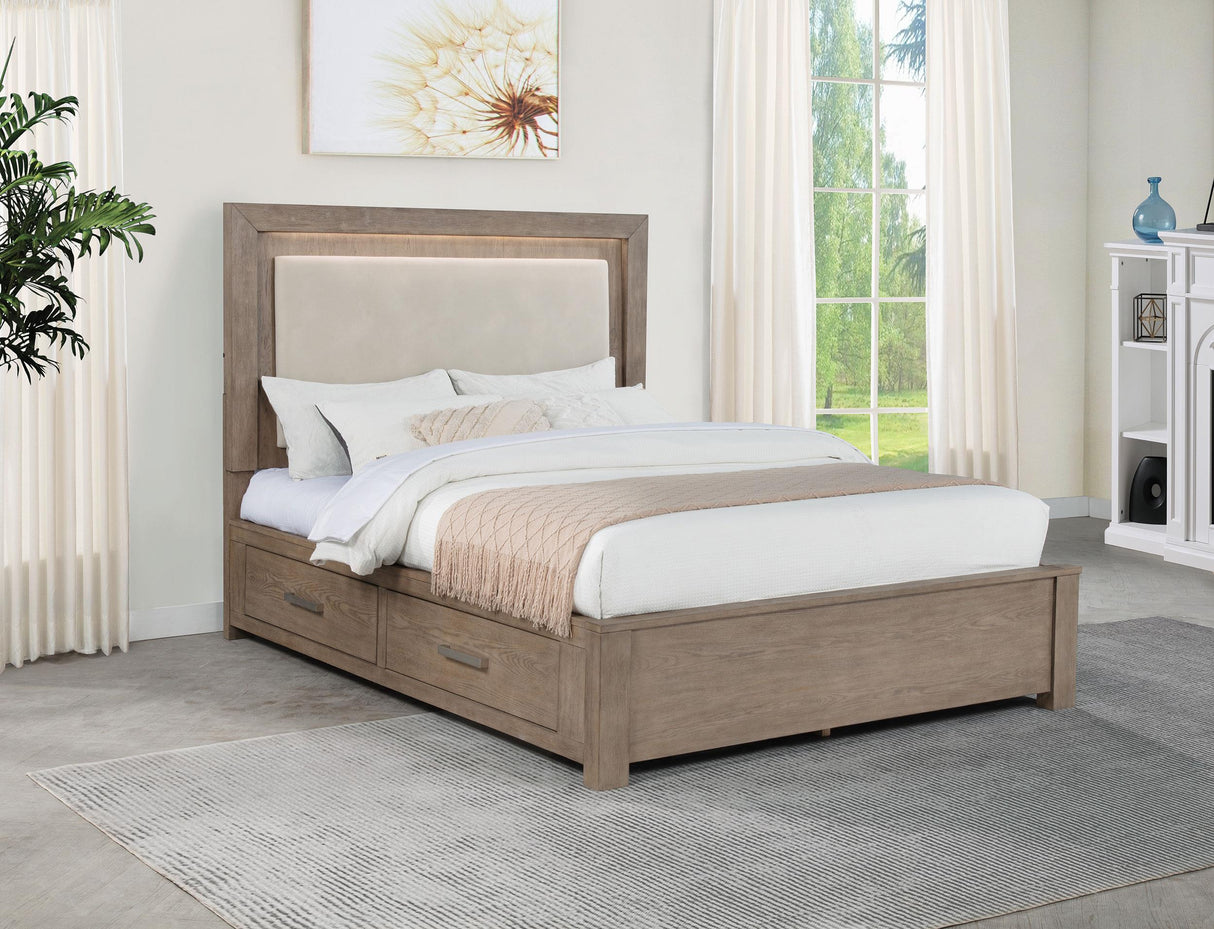 Kenora Barley Brown 56-inch Queen LED Storage Bed from Coaster - Luna Furniture