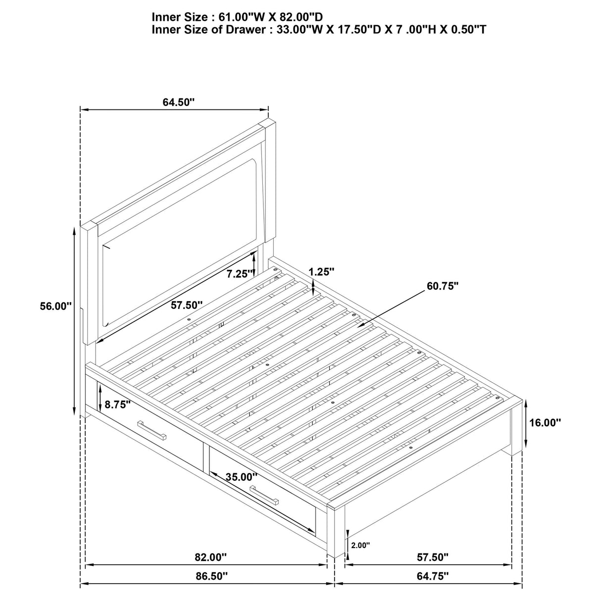 Kenora Barley Brown 56-inch Queen LED Storage Bed from Coaster - Luna Furniture