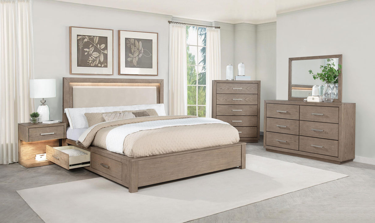 Kenora Barley Brown 56-inch Queen LED Storage Bed from Coaster - Luna Furniture