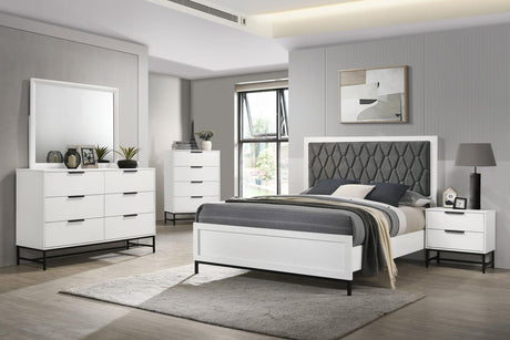 Sonora White Queen Upholstered Panel Bed from Coaster - Luna Furniture