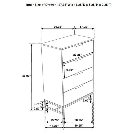 Sonora White 4-Drawer Bedroom Chest from Coaster - Luna Furniture