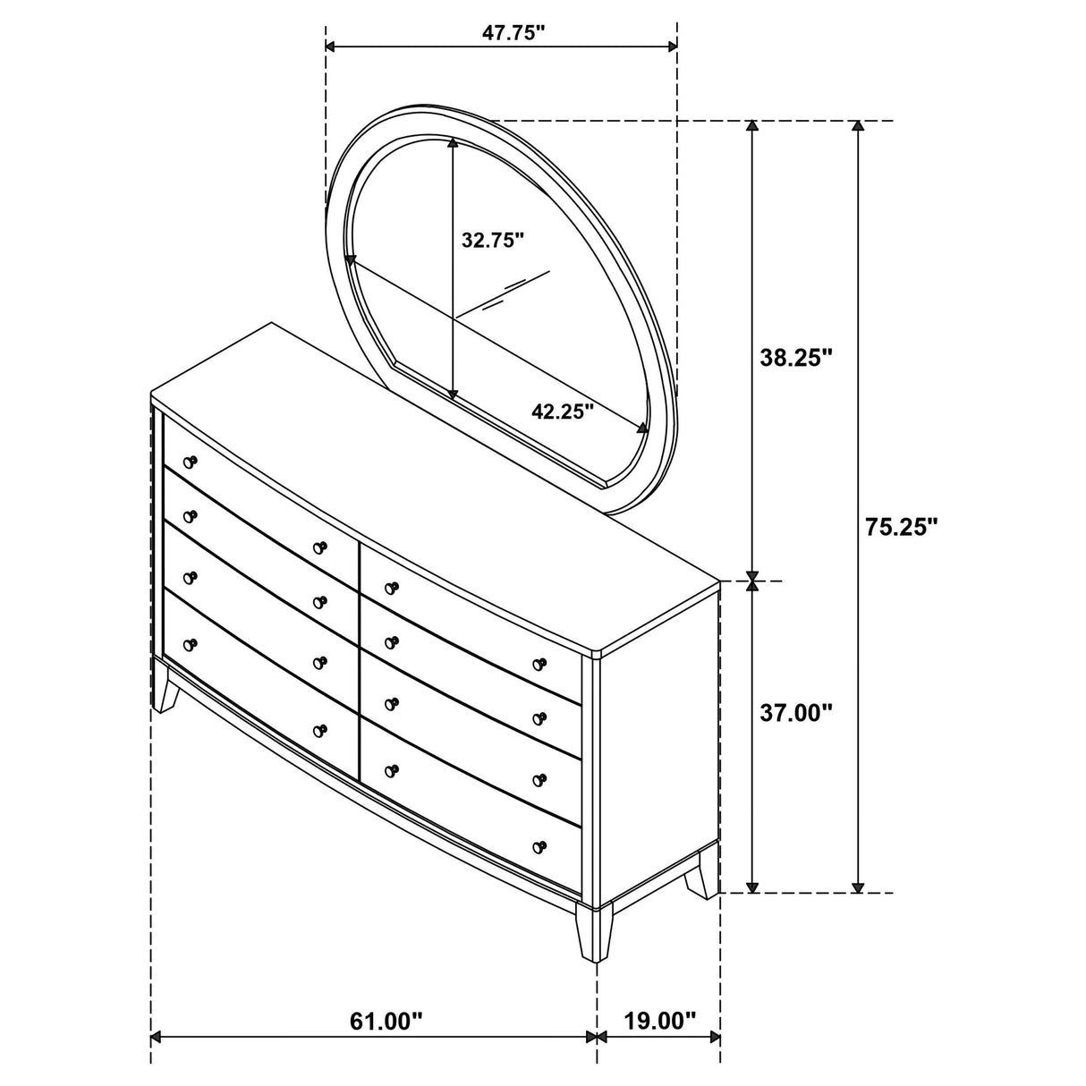 Granada Natural Pine 8-Drawer Dresser and Mirror from Coaster - Luna Furniture