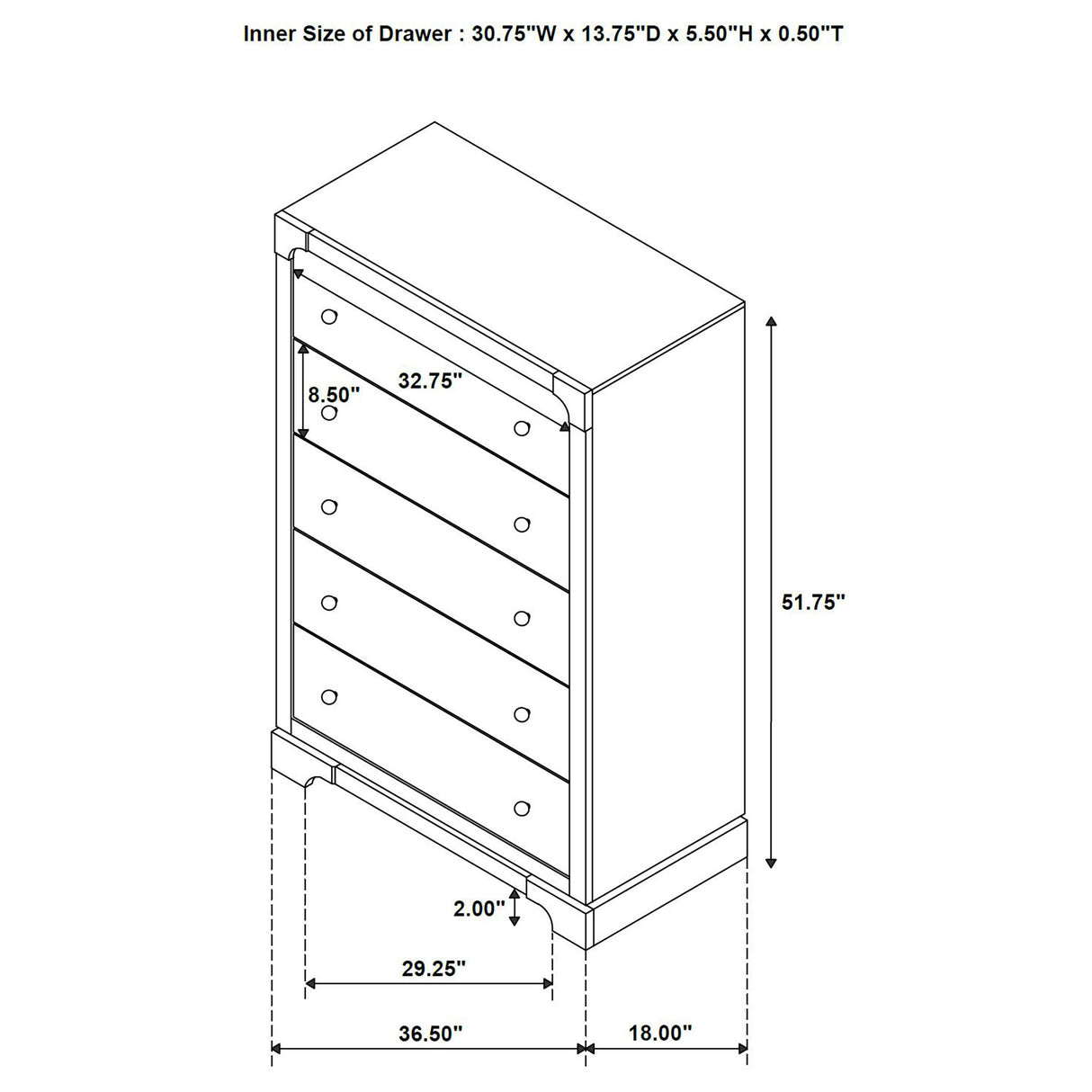 Gran Park Dark Cocoa 5-Drawer Bedroom Chest from Coaster - Luna Furniture