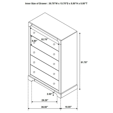 Gran Park Dark Cocoa 5-Drawer Bedroom Chest from Coaster - Luna Furniture