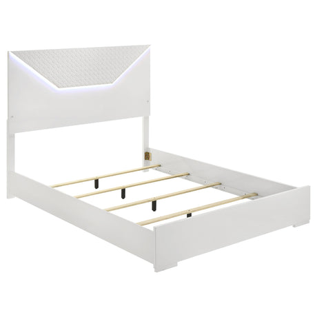 Ives Queen Panel Bed LED Headboard White High Gloss from Coaster - Luna Furniture