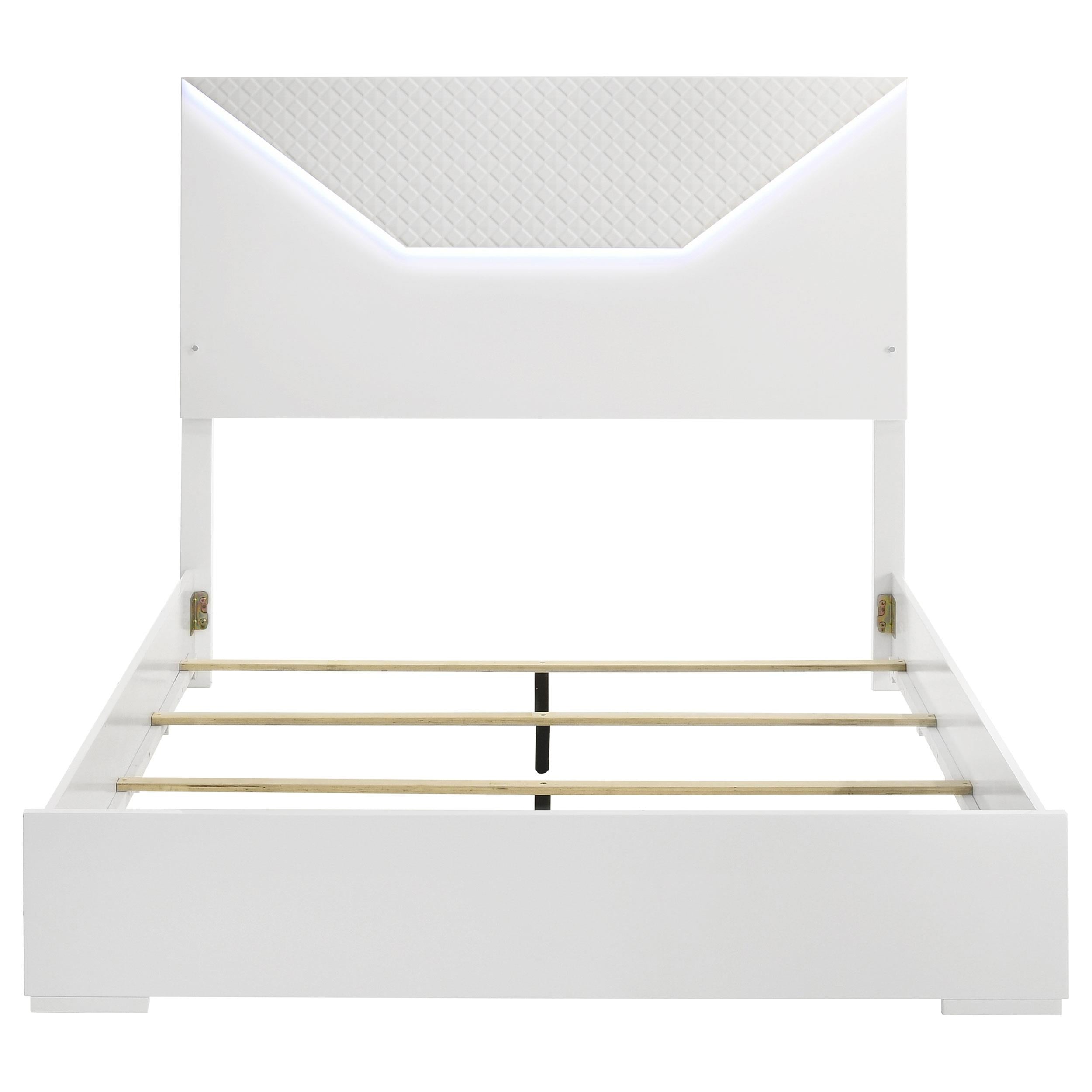 Coaster Ives Queen Panel Bed LED Headboard White High Gloss – Luna