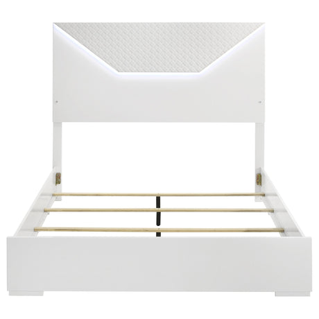 Ives Queen Panel Bed LED Headboard White High Gloss from Coaster - Luna Furniture