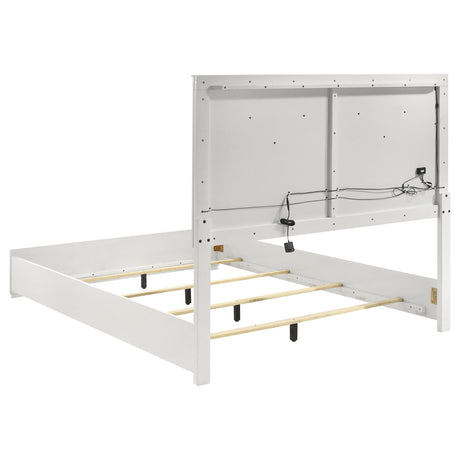 Ives Queen Panel Bed LED Headboard White High Gloss from Coaster - Luna Furniture