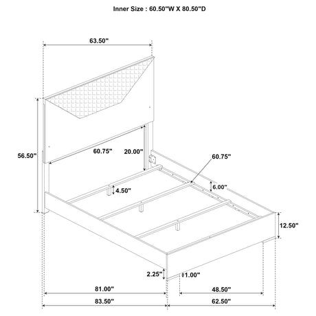 Ives Queen Panel Bed LED Headboard White High Gloss from Coaster - Luna Furniture
