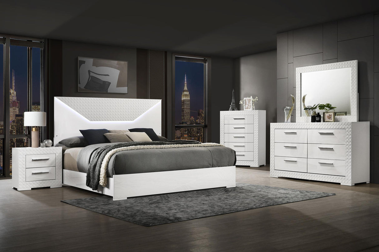 Ives Queen Panel Bed LED Headboard White High Gloss from Coaster - Luna Furniture