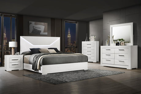 Ives Queen Panel Bed LED Headboard White High Gloss from Coaster - Luna Furniture