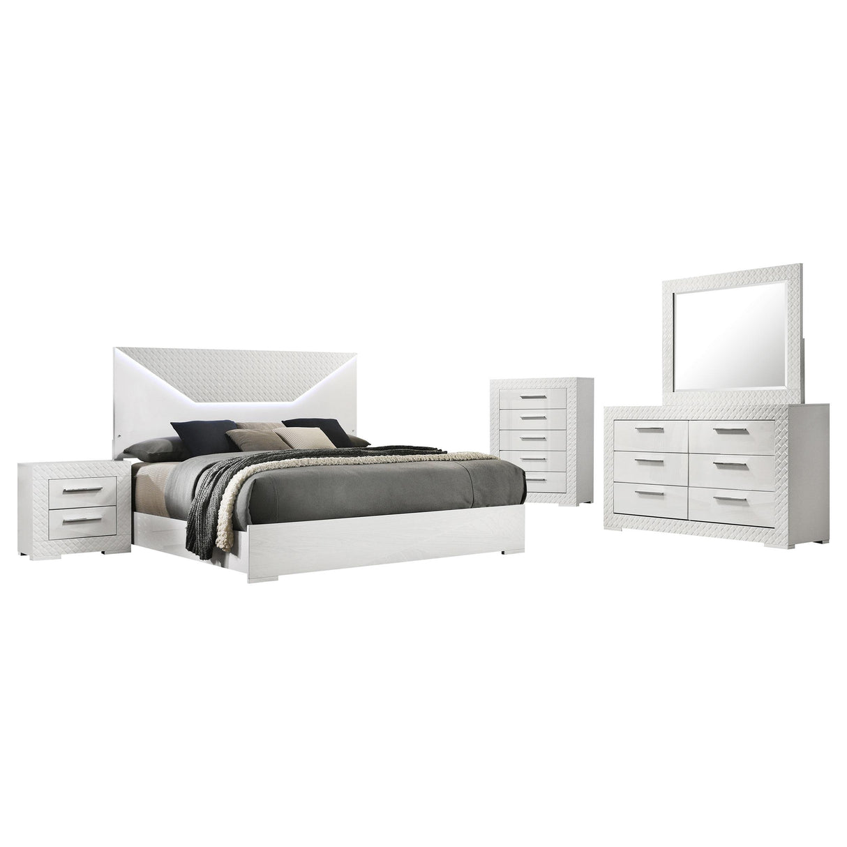 Ives White High Gloss 5-Piece Eastern King Bedroom Set from Coaster - Luna Furniture