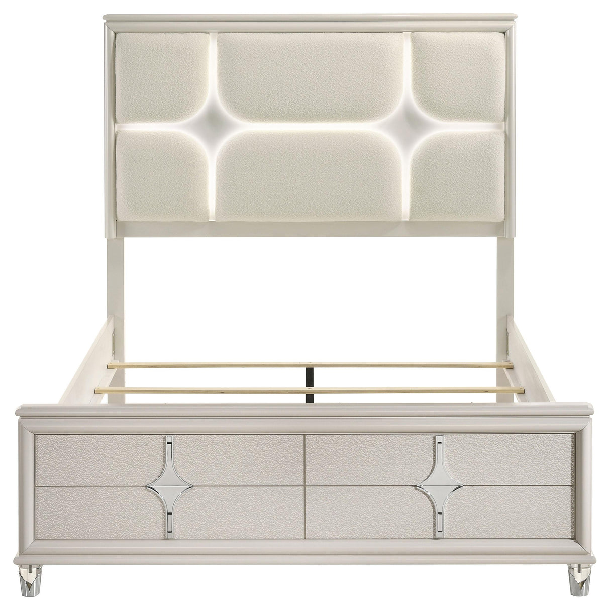 Olivia Pearl White Queen Panel Bed with LED Headboard from Coaster - Luna Furniture