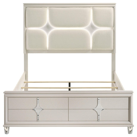 Olivia Pearl White Queen Panel Bed with LED Headboard from Coaster - Luna Furniture