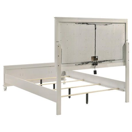 Olivia Pearl White Queen Panel Bed with LED Headboard from Coaster - Luna Furniture