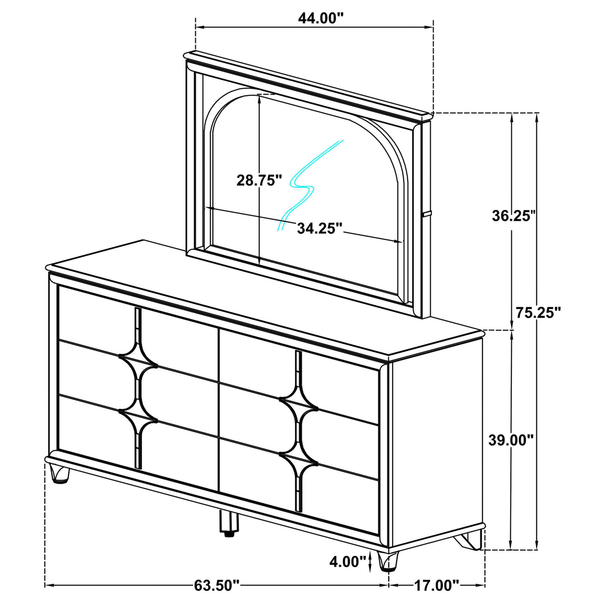 Olivia Pearl White 6-Drawer Dresser and LED Mirror from Coaster - Luna Furniture