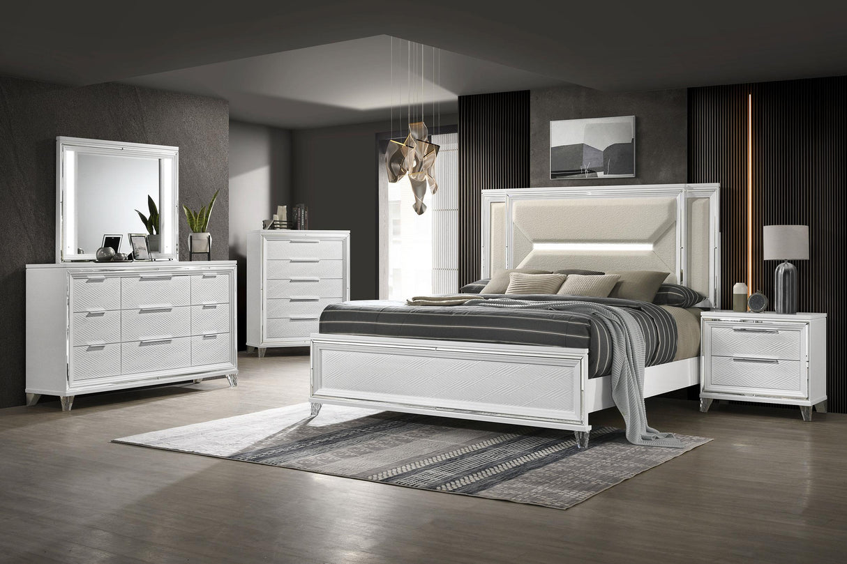 Marmore White 64-inch Eastern King Panel Bed LED Headboard from Coaster - Luna Furniture