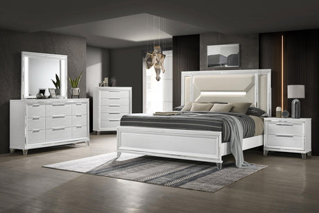 Marmore White 64-inch Eastern King Panel Bed LED Headboard from Coaster - Luna Furniture