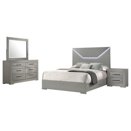 Ives Gray High Gloss 4-Piece Eastern King Bedroom Set from Coaster - Luna Furniture