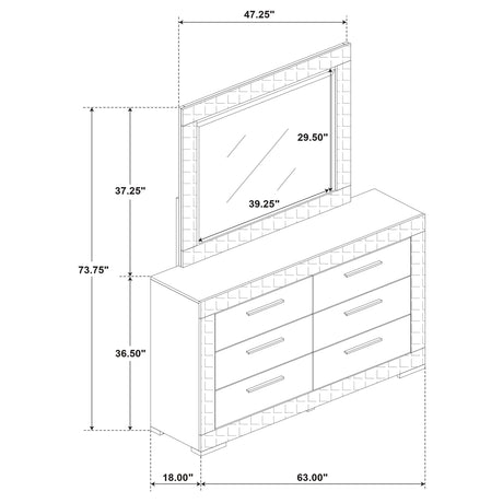 Ives Gray High Gloss 6-Drawer Dresser and Mirror from Coaster - Luna Furniture