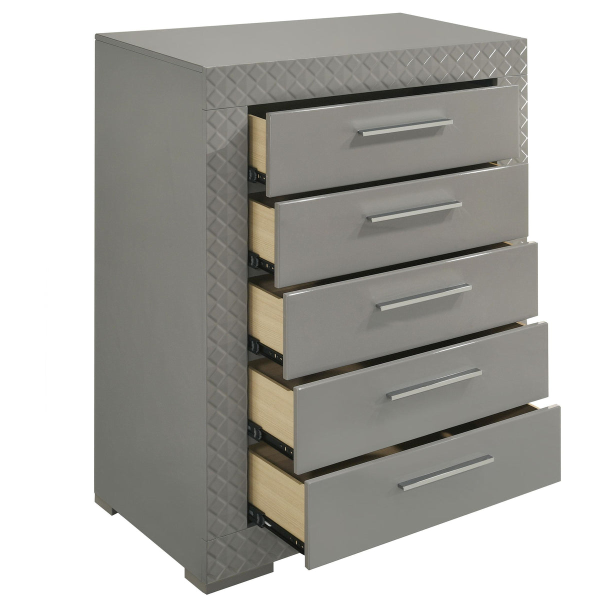 Ives Gray High Gloss 5-Drawer Bedroom Chest from Coaster - Luna Furniture