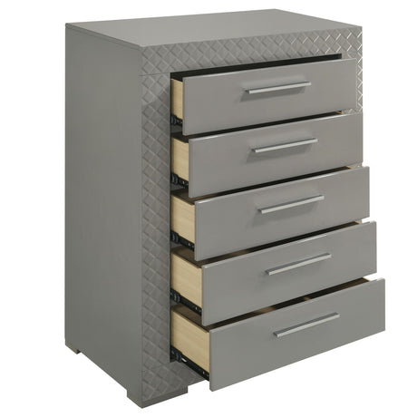Ives Gray High Gloss 5-Drawer Bedroom Chest from Coaster - Luna Furniture