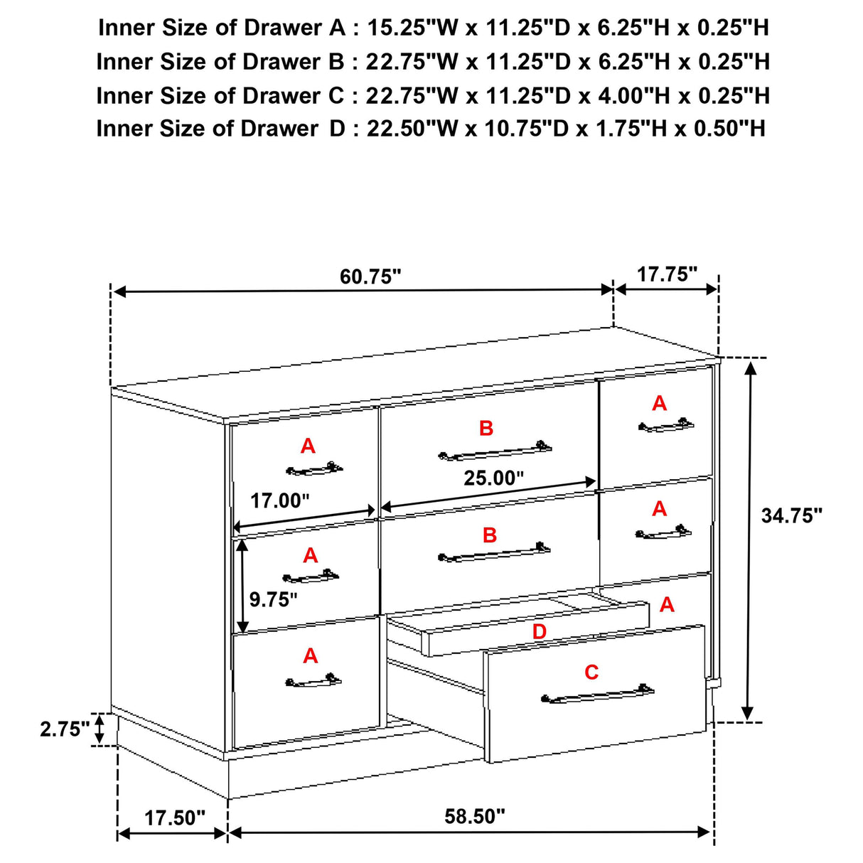 Fenwick Gray Oak 9-Drawer Dresser from Coaster - Luna Furniture