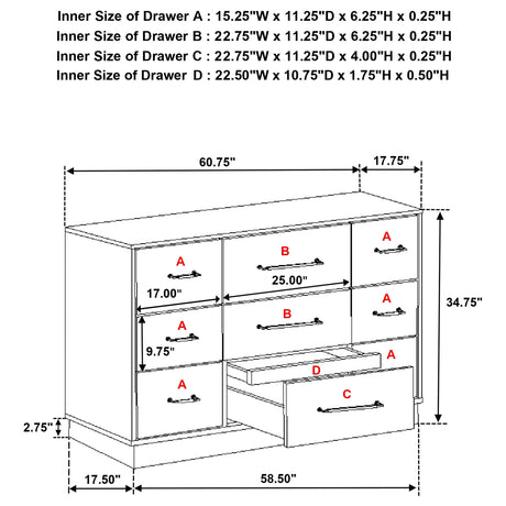 Fenwick Gray Oak 9-Drawer Dresser from Coaster - Luna Furniture