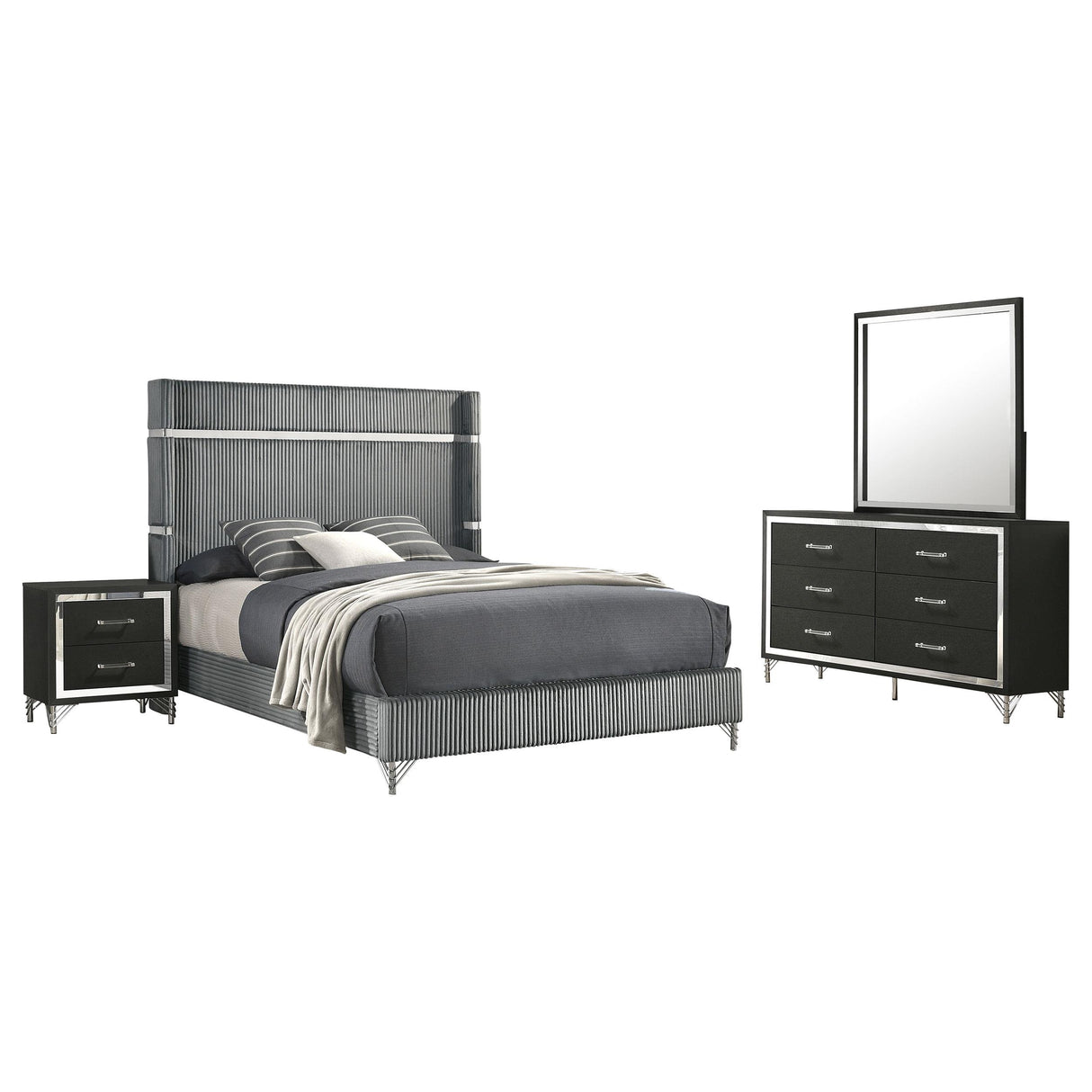 Lucia Gray and Black 4-Piece Eastern King Bedroom Set from Coaster - Luna Furniture