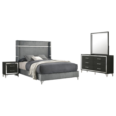 Lucia Gray and Black 4-Piece Eastern King Bedroom Set from Coaster - Luna Furniture