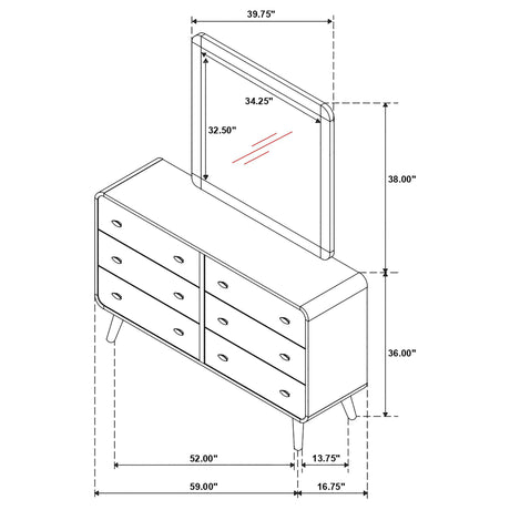 Robyn Light Ash 6-drawer Dresser and Bedroom Mirror from Coaster - Luna Furniture