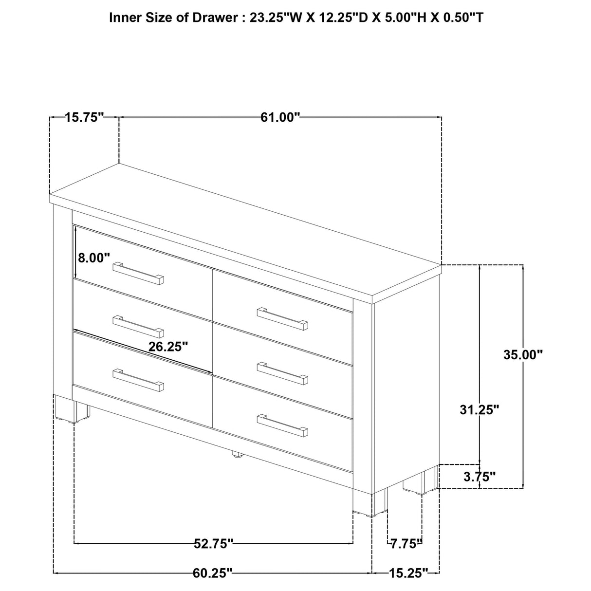 Oakglen Weathered Oak 6-Drawer Bedroom Dresser from Coaster - Luna Furniture