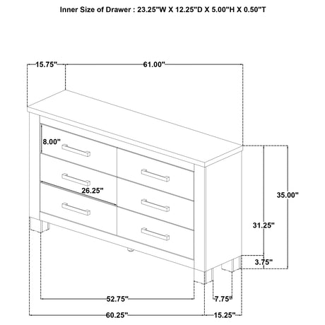 Oakglen Weathered Oak 6-Drawer Bedroom Dresser from Coaster - Luna Furniture