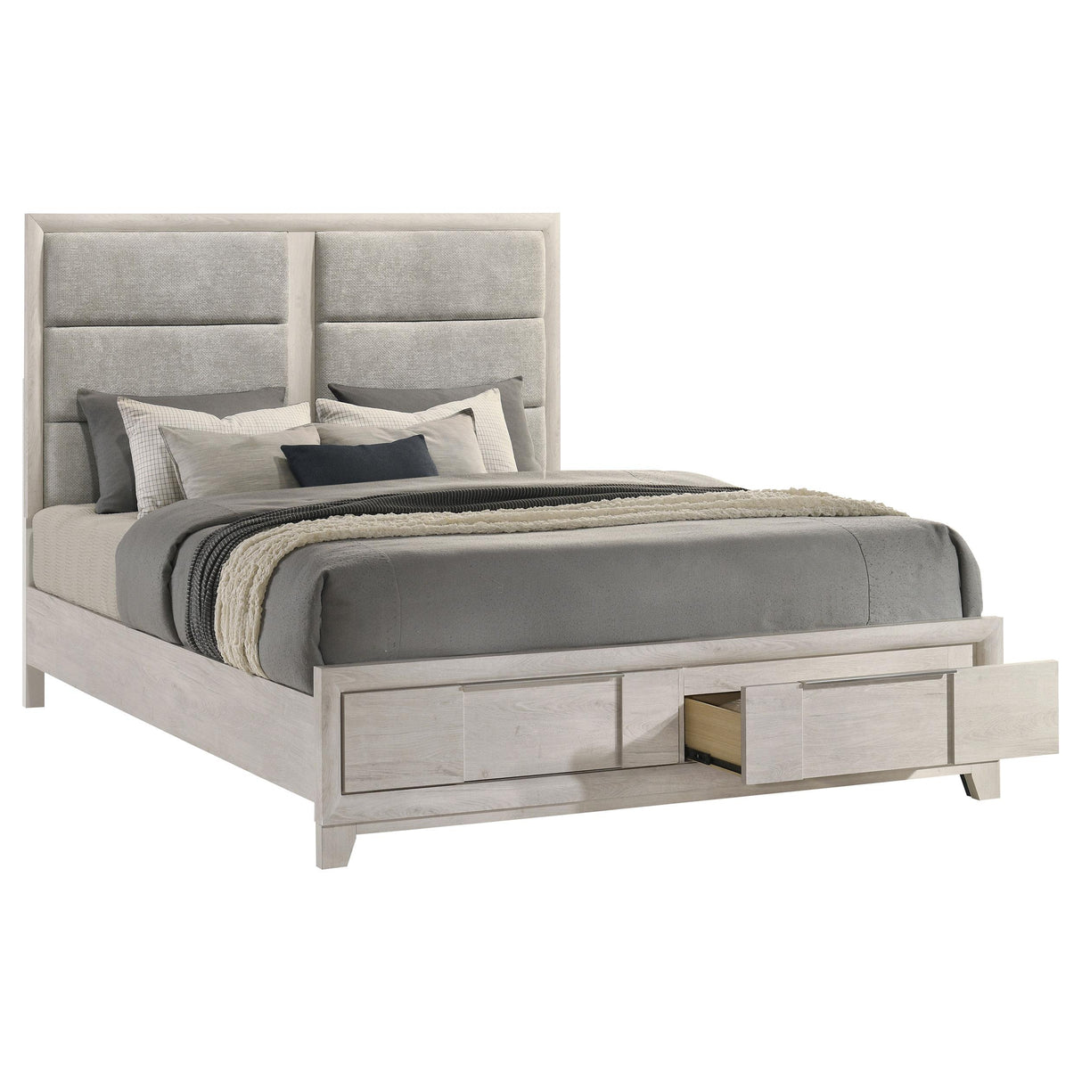 Farre Eastern King Upholstered Storage Platform Bed Washed Grey from Coaster - Luna Furniture