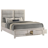 Farre Eastern King Upholstered Storage Platform Bed Washed Grey from Coaster - Luna Furniture