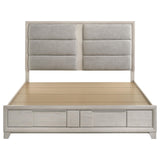 Farre Washed Gray Upholstered Eastern King Storage Platform Bed